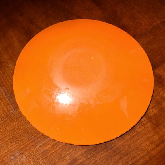 Vintage MCM Enamelware Cat Plate Orange Geometric 1960s Retro Enamel Tray - Picture 4 of 4